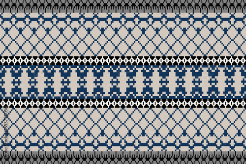 Earthy Tone Traditional Embroidery Art Abstract with Pixel Art Designs for Textile Print