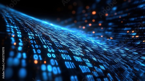 Wallpaper Mural Abstract digital stream of binary code with blue and orange lights. Torontodigital.ca