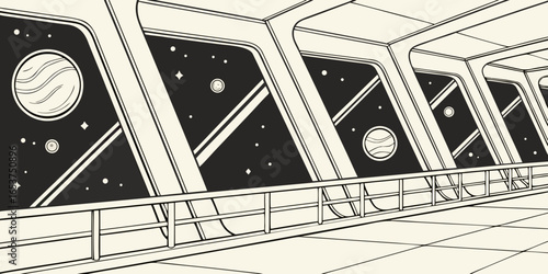 Futuristic Space Station Interior with a View to the Cosmos