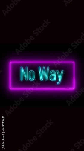 Glowing No Way text displayed boldly on a rectangular frame vertical video. Animated neon sign displaying the phrase no way on a black background.