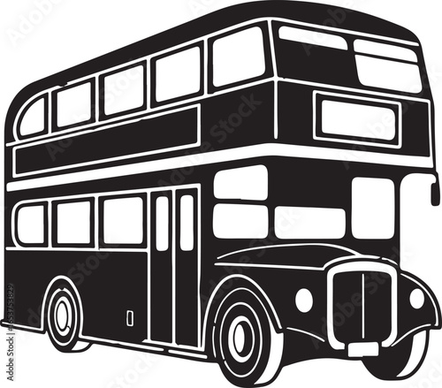 Classic black and white silhouette of a vintage double decker bus iconic London transportation symbol