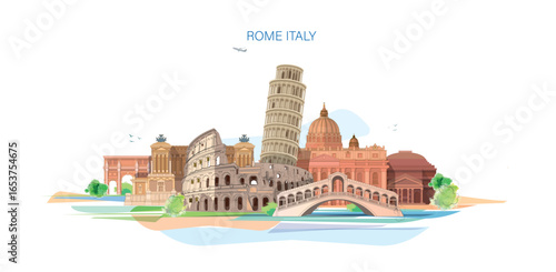 Italy Skyline view for the city vector illustration. Italy rome most popular buildings and landmark vetor illustration artwork. World tourism day