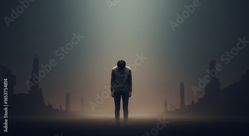 Solitude in Shadow: A Figure Contemplating Desolation