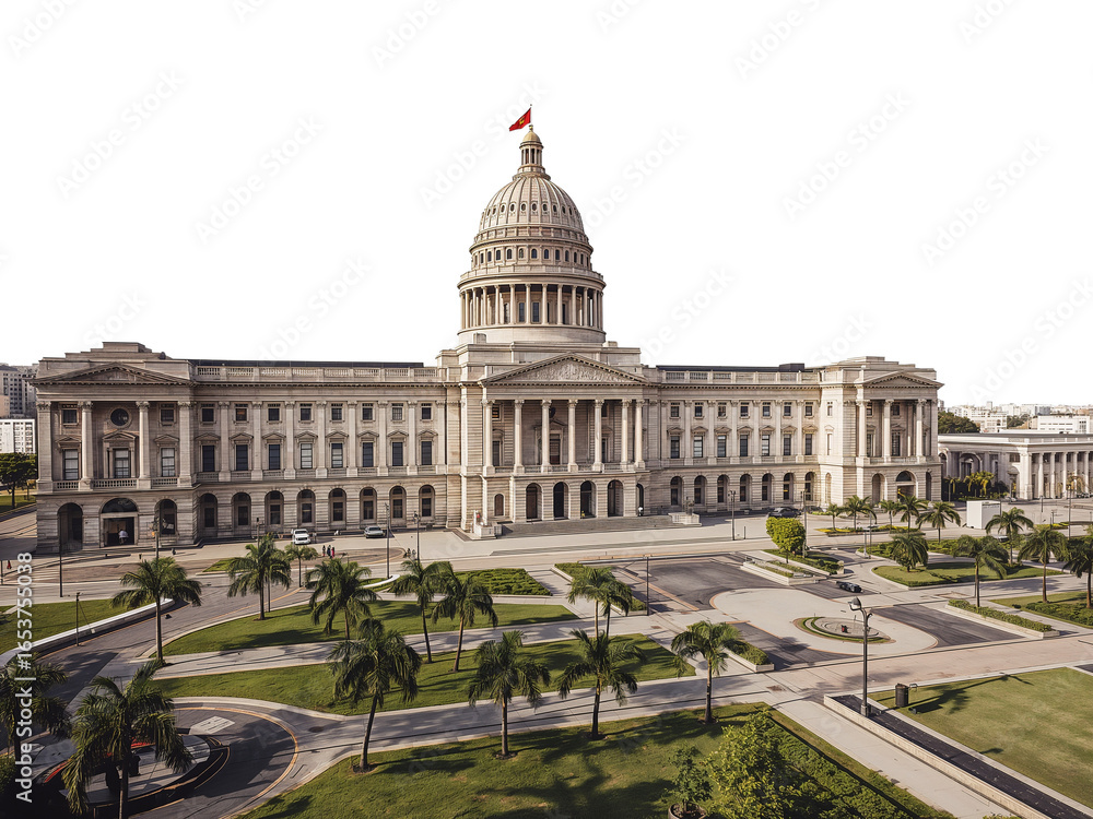 Fototapeta premium Grand Neoclassical Government Building with Striking Dome and Isolated Transparent Background