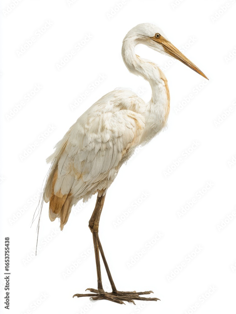 Fototapeta premium White Heron Studio Portrait Against White Background