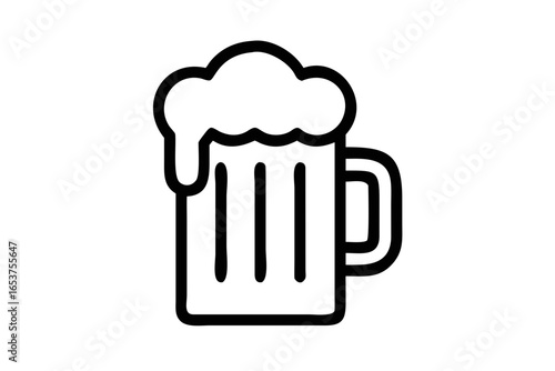 Outline of a beer mug with foam on a black background glass drink