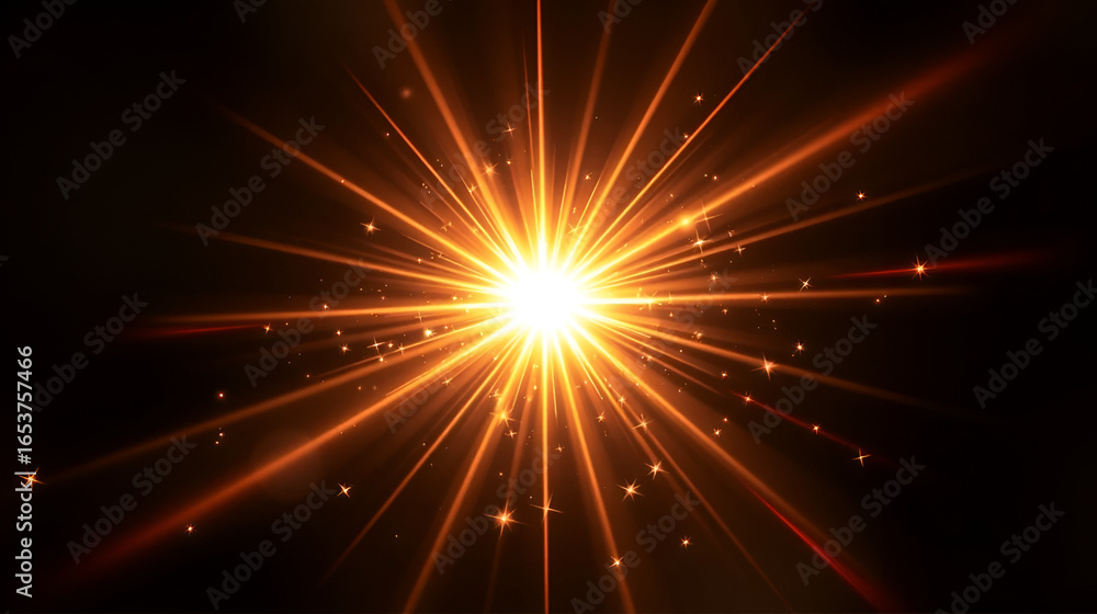 Fototapeta premium Glow light effect. Starburst with sparkles on transparent background. Vector illustration. Sun