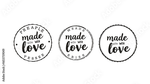 Wallpaper Mural Handmade, made with love stamps, stickers set. Three isolated round elements. Vector illustration for handmade products Torontodigital.ca