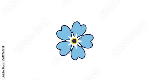 Delicate Forget-Me-Not Flower Illustration with Light Blue Petals and Yellow Center, Ideal for Spring Designs, Nature-Themed Projects, or Symbolic Memorials.