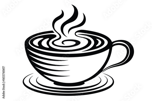 Coffee Cup Steam, Clouds, Stars, on White Background