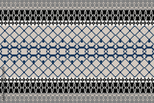 Earthy Tone Traditional Embroidery Art Abstract with Pixel Art Designs for Textile Print