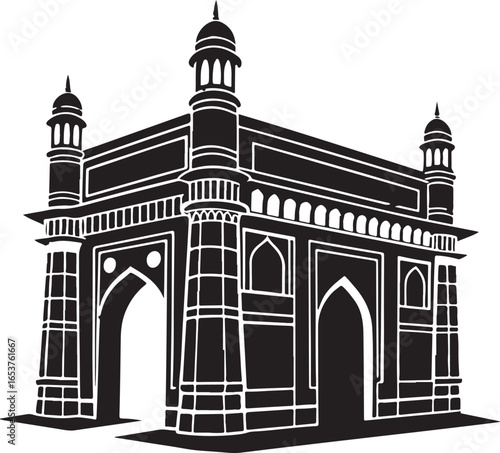 Iconic gateway of India silhouette in black and white a majestic monumental archway symbolizing Mumbai s rich history and architectural grandeur