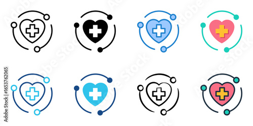 Healthcare Initiative icon set multiple style collection 
