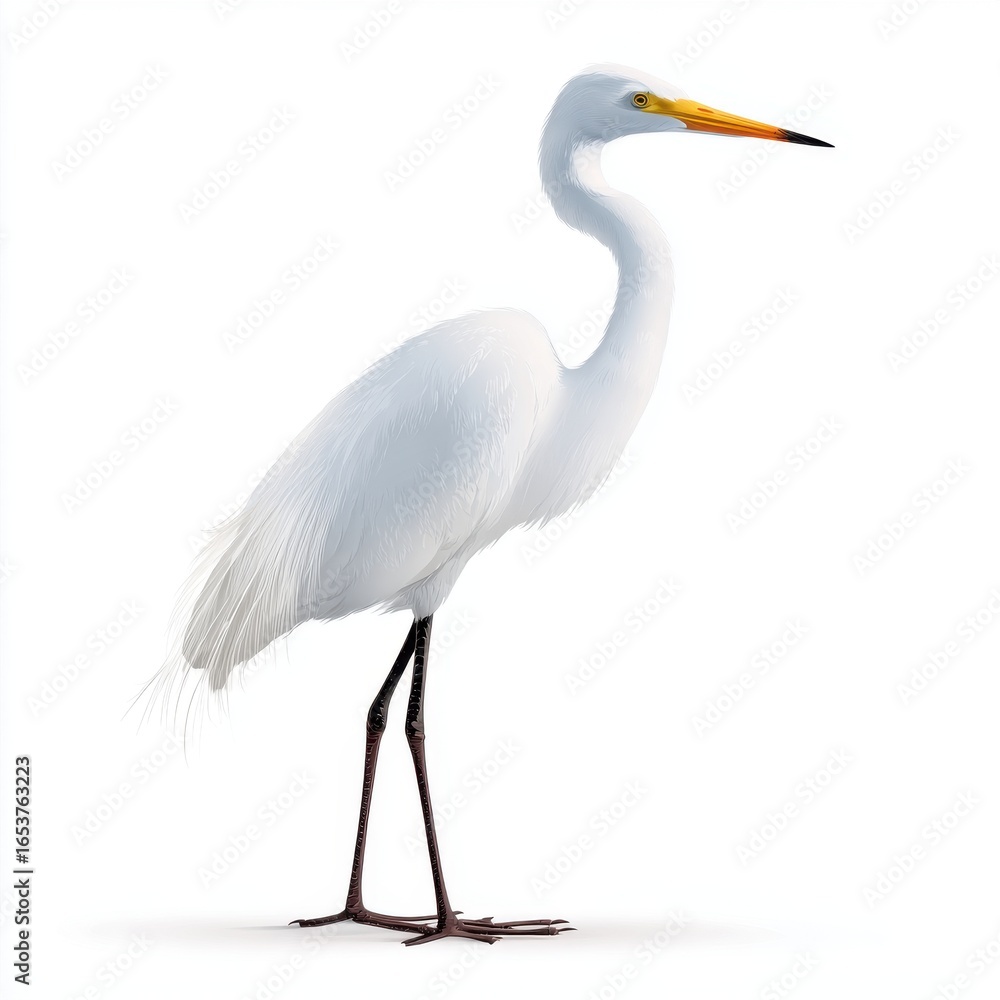 Fototapeta premium White Great Egret on White Background