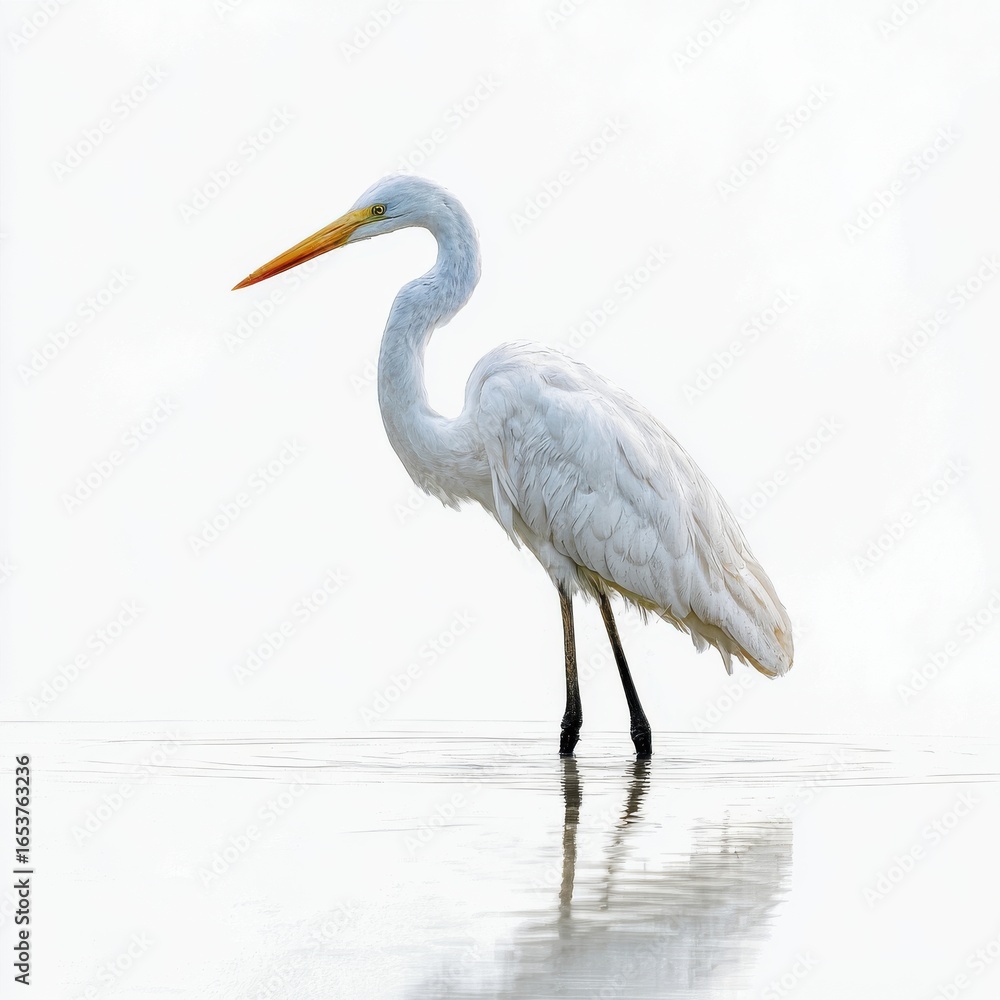 Naklejka premium White Great Egret in Shallow Water