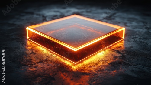 Golden glowing futuristic square platform
