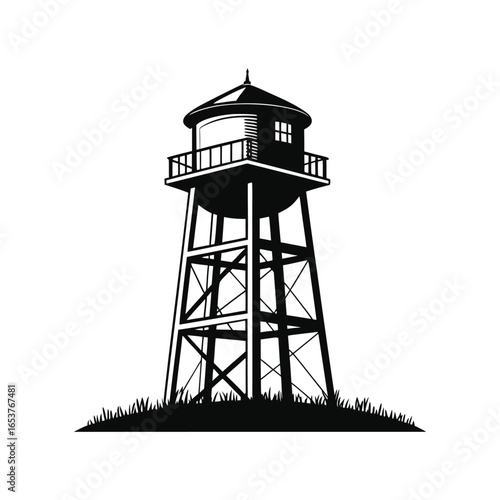 A vintage lighthouse silhouette stands as a beacon of safety on the coast, with a blue sky overhead