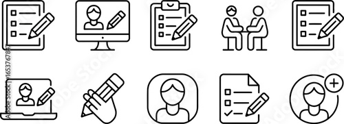 Set of outline icons representing human resources and recruitment process