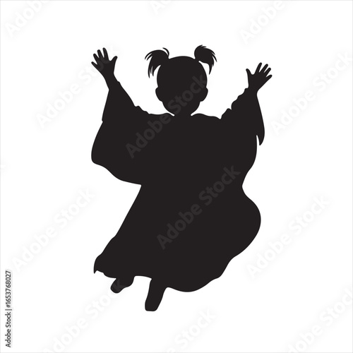 Halloween Girl Silhouette in a Cloak Costume - Vector Art