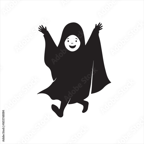 Halloween Costume Silhouette of a Girl Wearing a Cloak - Vector Illustration