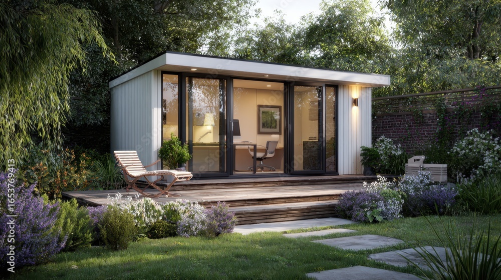 Office Shed. Luxury Backyard Garden Office with Electricity and Wifi in Modern Architecture Office Shed. Luxury Backyard Garden Office with Electricity and Wifi in Modern Architecture