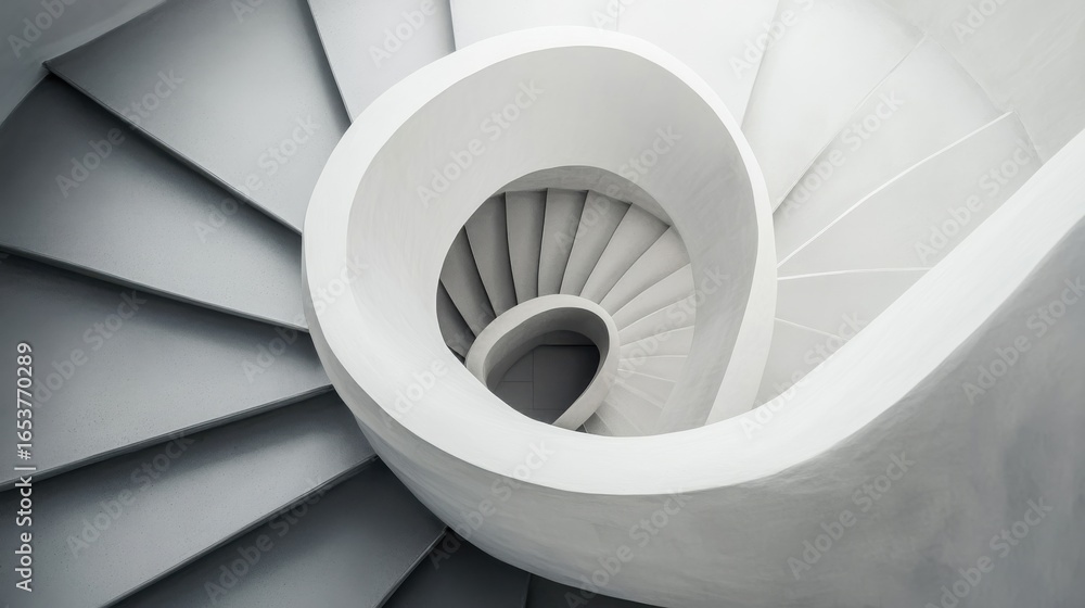 Fototapeta premium Modern spiral staircase in serene indoor setting during daytime