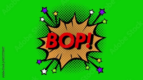 Animated Comic Explosion with BOP! Text | Cartoon Pop  Art Boom Effect on Green Screen and Black Background