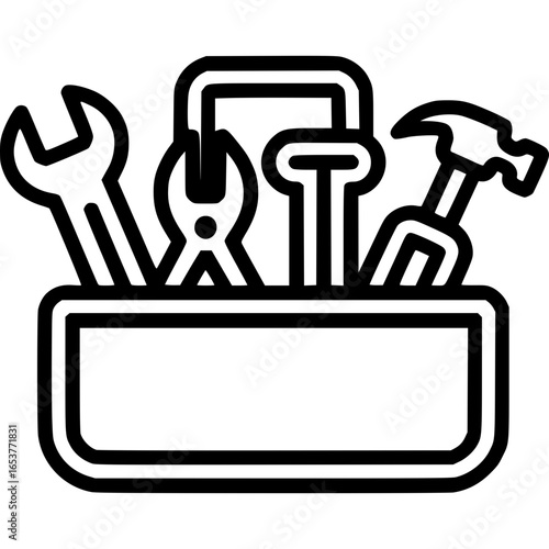Toolbox Essentials: A simplistic and clean illustration displays essential tools inside a toolbox, symbolizing construction, repair, and general utility.