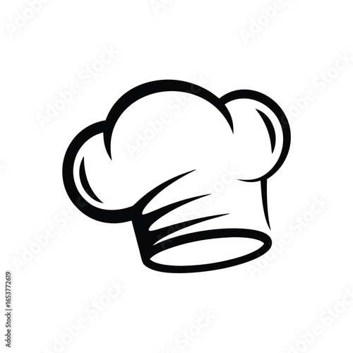 Chef Hat with Black Outline on White Background Isolated