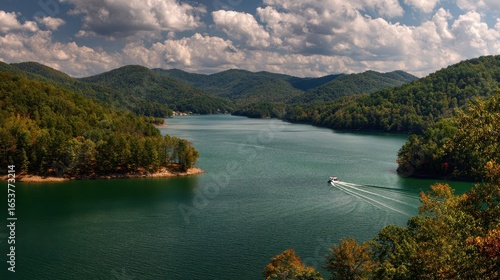 Tennessee Lake - Norris Lake Landscape with Boats on a Sunny Day