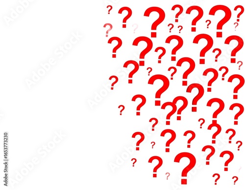 Red question marks scattered on white