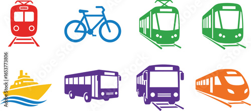 Transportation methods vector public travel options icons set editable