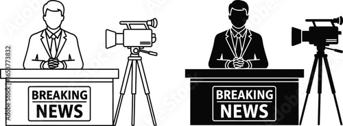 Breaking news anchor on tv broadcast live news television studio editable