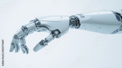 Robotic hand grasping object in indoor studio during daytime