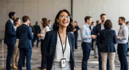 Happy Businesswoman Networking at Conference, Successful Career, Professional Development