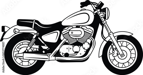 Vector illustration of classic motorcycle black and white editable