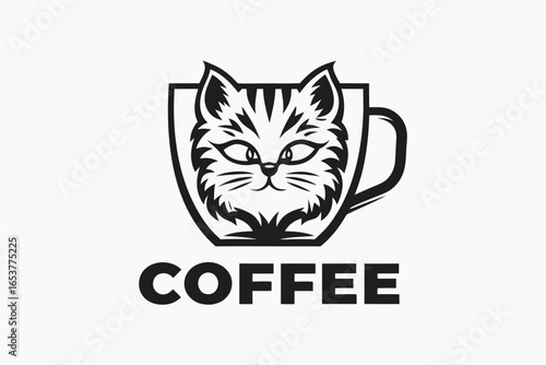 Cat Coffee Logo Design Isolated On White Background Modern Style Design