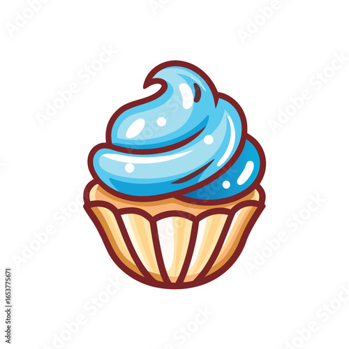 cupcake with frosting on a white background, delicious sweet food icon