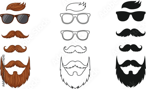 Beards mustaches and glasses vector illustration design set editable