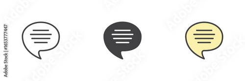 Speech bubble chat icon set in line, solid and filled outline style