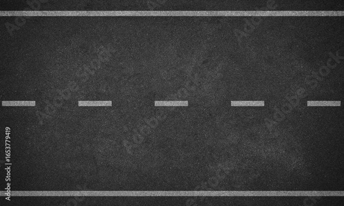 Asphalt road with white lane marking top view.