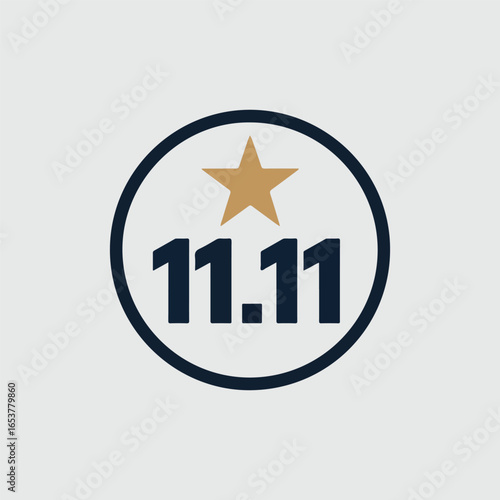  11.11 Shopping Festival Icon with Star and Circle Emblem on Light Gray Background sale discount
