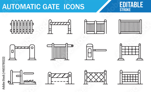 Automatic Gate and Barrier Icons for Traffic and Security Systems