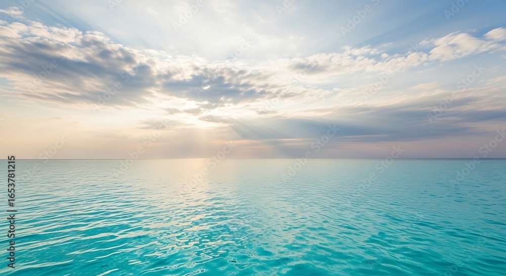 Fototapeta premium Serene Sunrise Over Turquoise Ocean Waters
