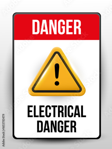 Electrical danger warning sign designed in 3d vector illustration. Vector illustration