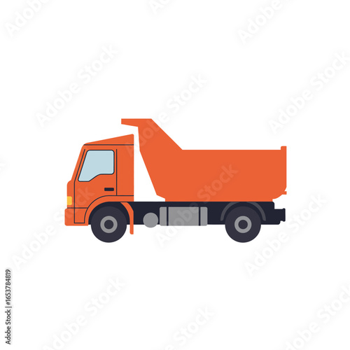 Orange Dump Truck Illustration Side View of a Construction Vehicle