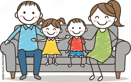 Family illustration happy parents and children on the couch vector