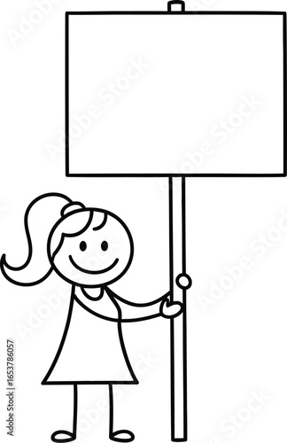 Stick figure girl holding blank sign for message or protest vector