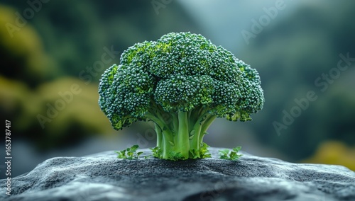 Wallpaper Mural Fresh broccoli head atop a dark stone Torontodigital.ca