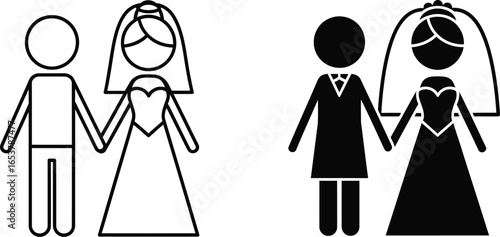 Wedding couple vector icon bride groom marriage celebration vector